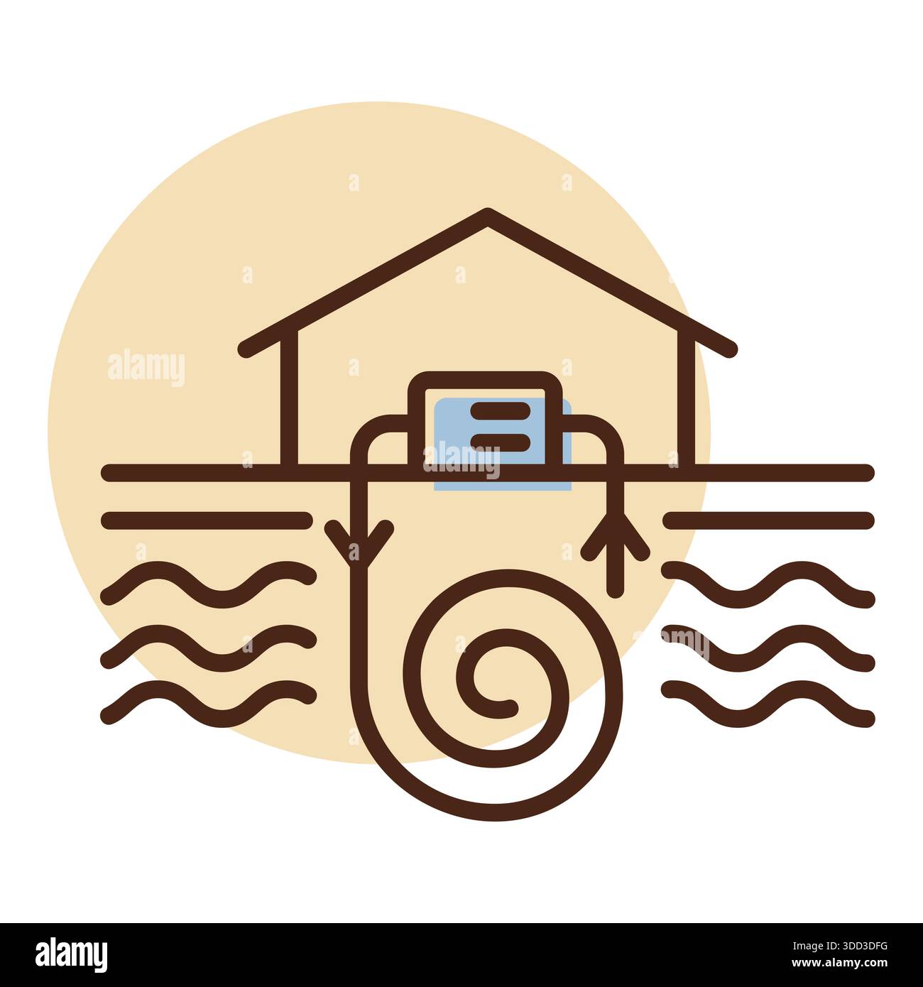 Minimalist outline geothermal energy icon suitable for eco heating and ...