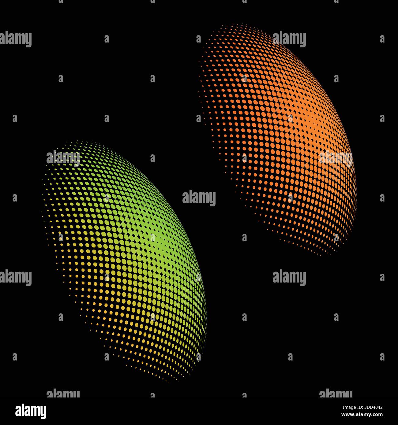 Abstract halftone 3D spheres green and orange vector background Stock Vector