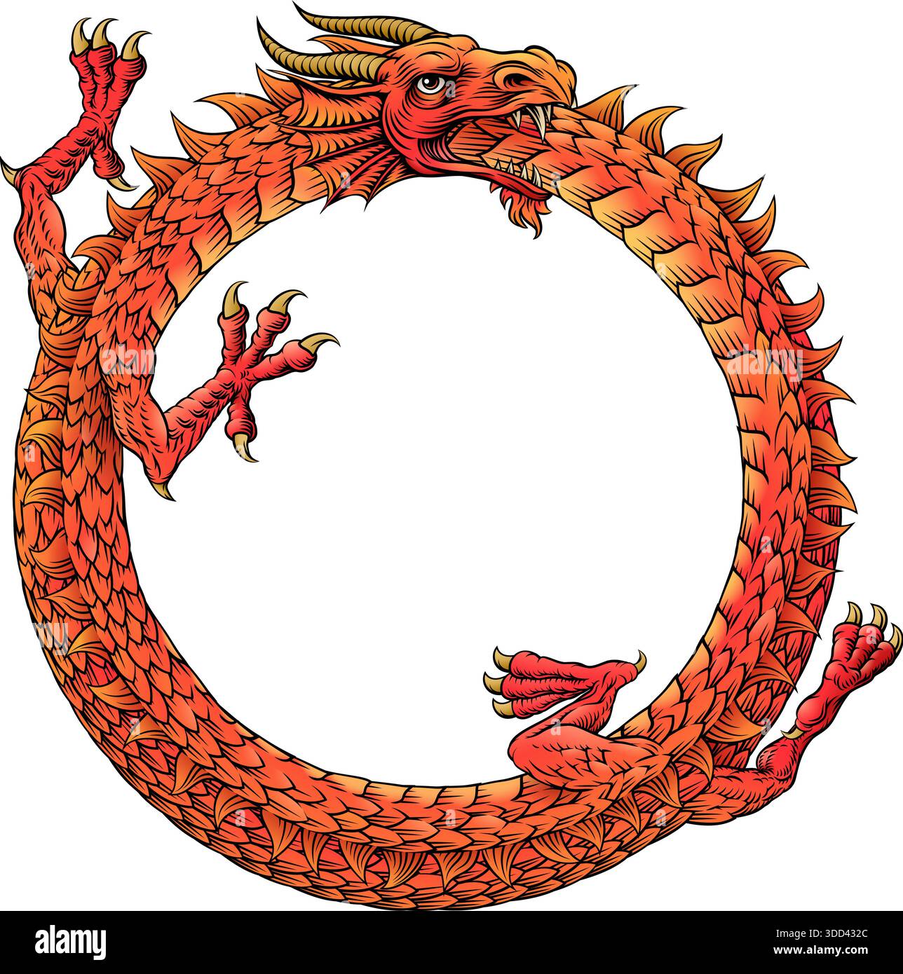 Ouroboros Circle Dragon Eating Circular Tail Stock Vector