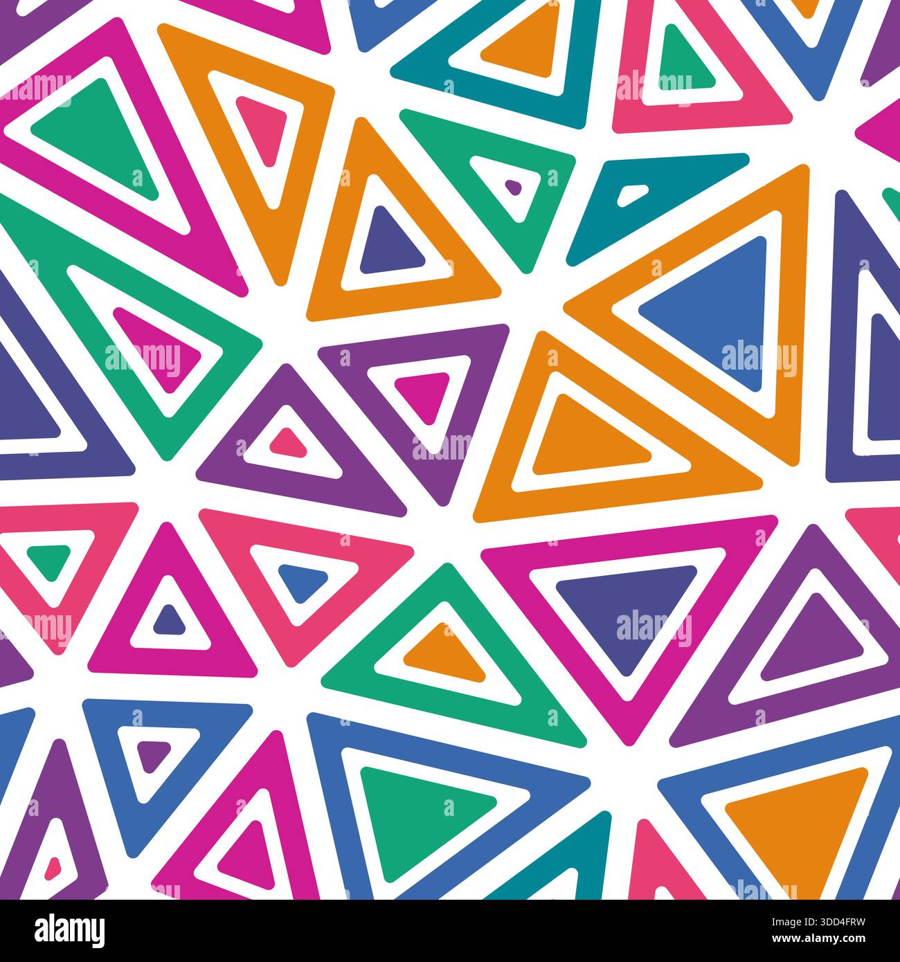 Abstract background with mosaic triangle shapes. Rounded solid shapes in frames. Large triangle size. Multicolored style. Repeatable pattern. Stock Vector