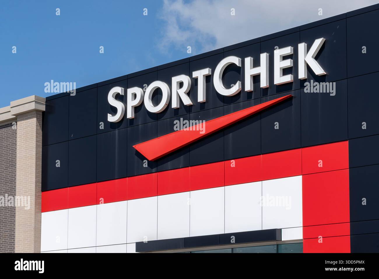 Close up of  a Sport Chek store sign in Guelph, Ontario, Canada Stock Photo