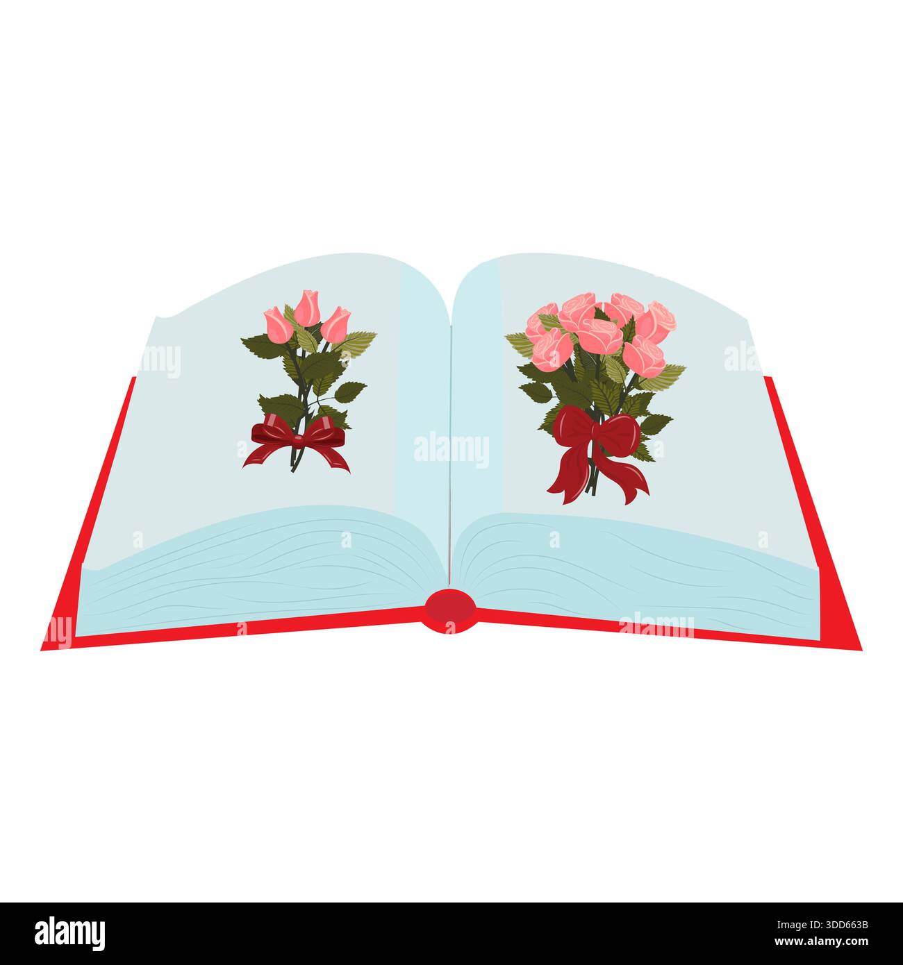 Open Book Frame With Roses An open book with elegant bouquets of pink roses tied with red bows on ...