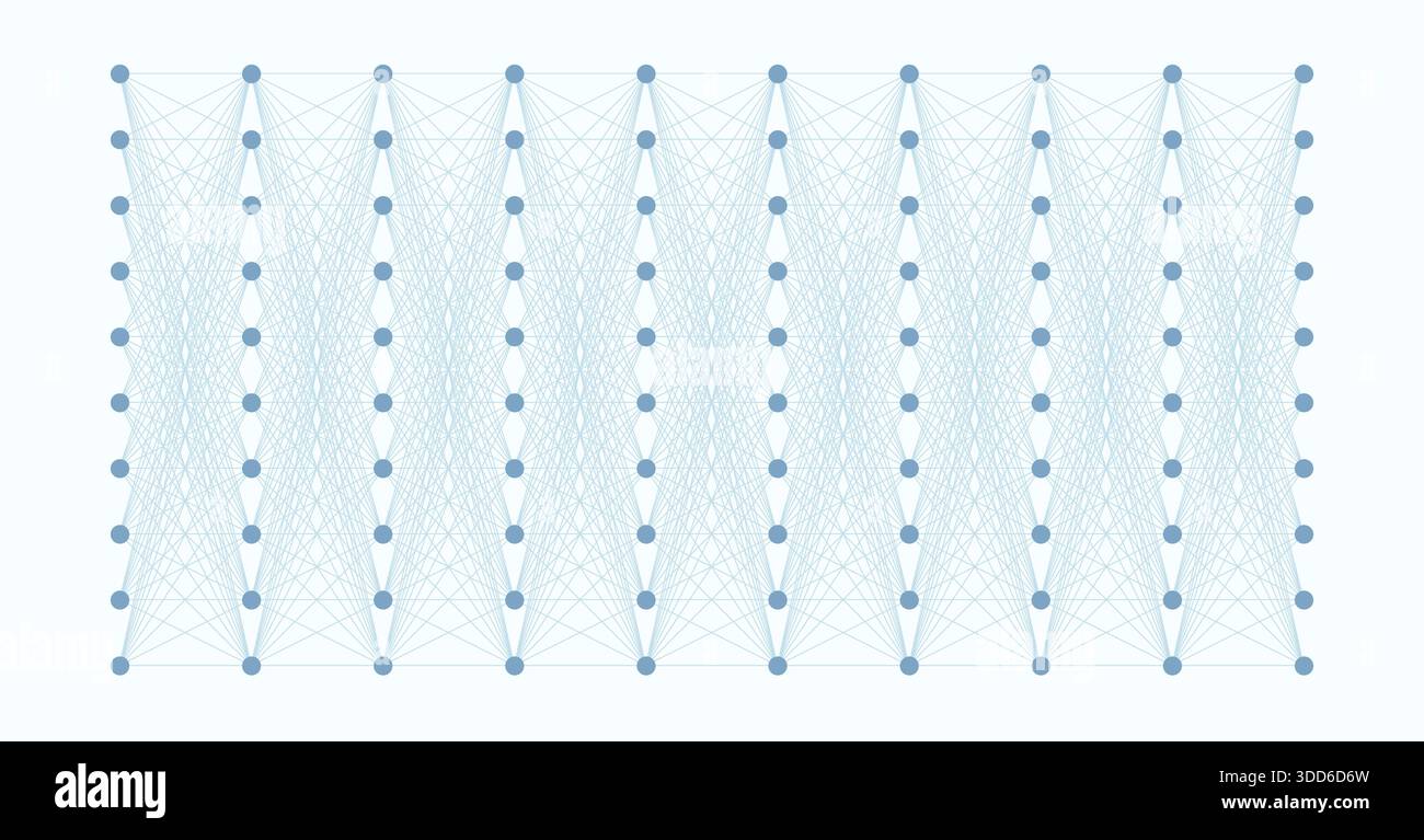 White Computer Node Neural network structure on white background with clear nodes and ...