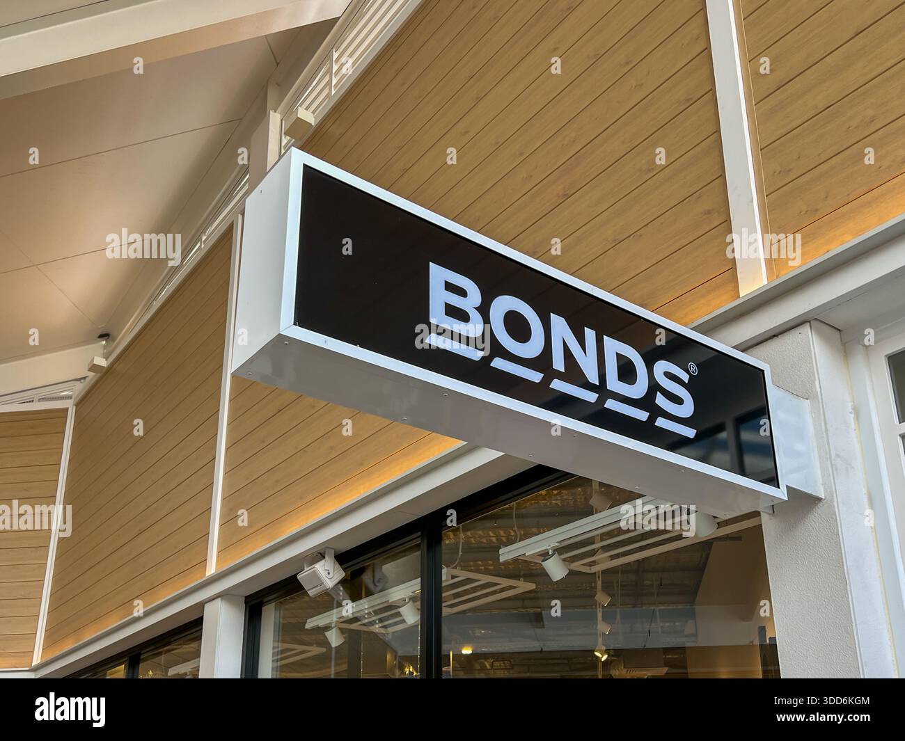 BONDS clothing store close up projecting sign is seen in a shopping mall in Adelaide, Australia. Stock Photo