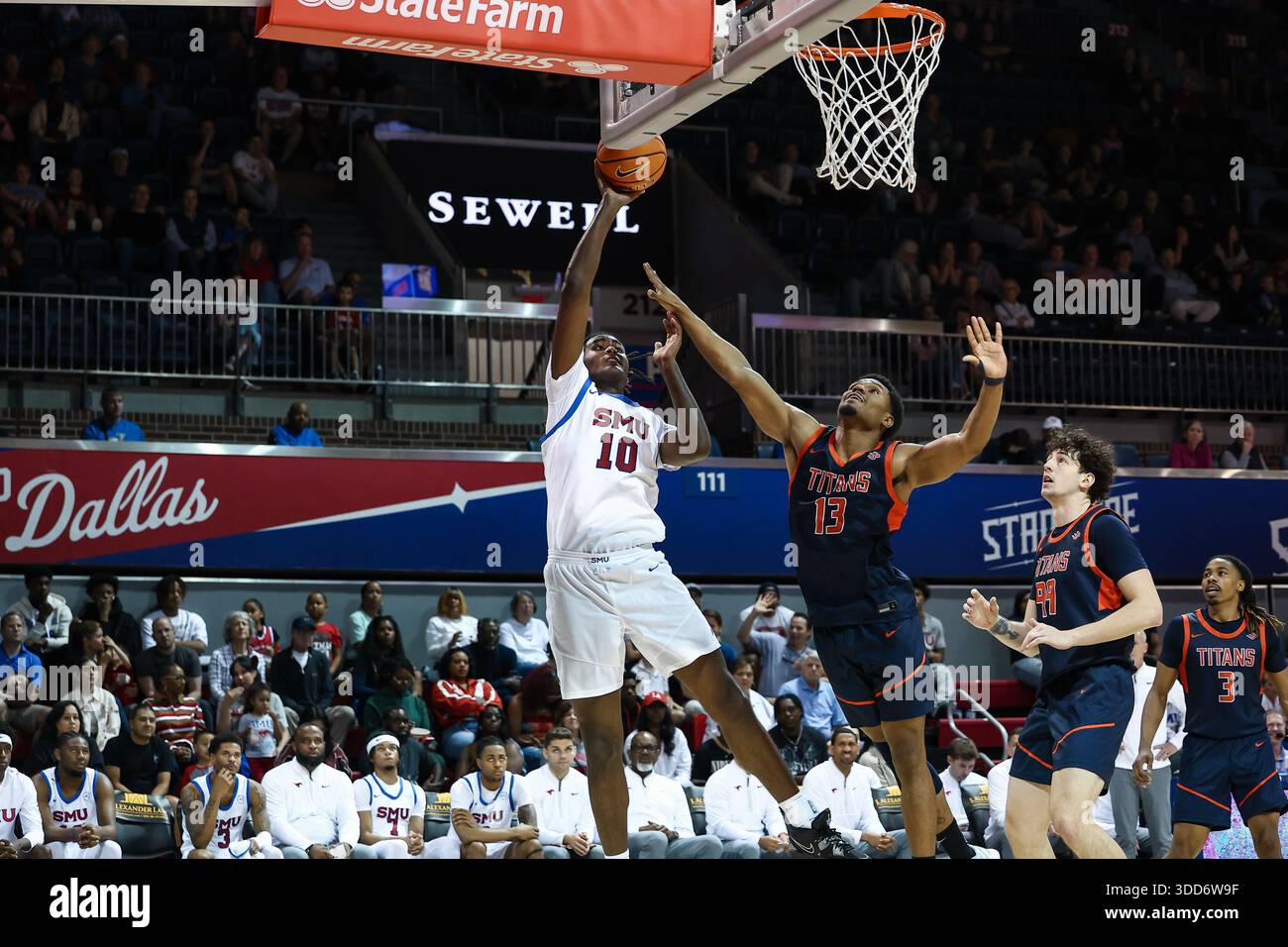 DALLAS, TX - DECEMBER 28: SMU Mustangs center Jaden Toombs (#10) takes ...