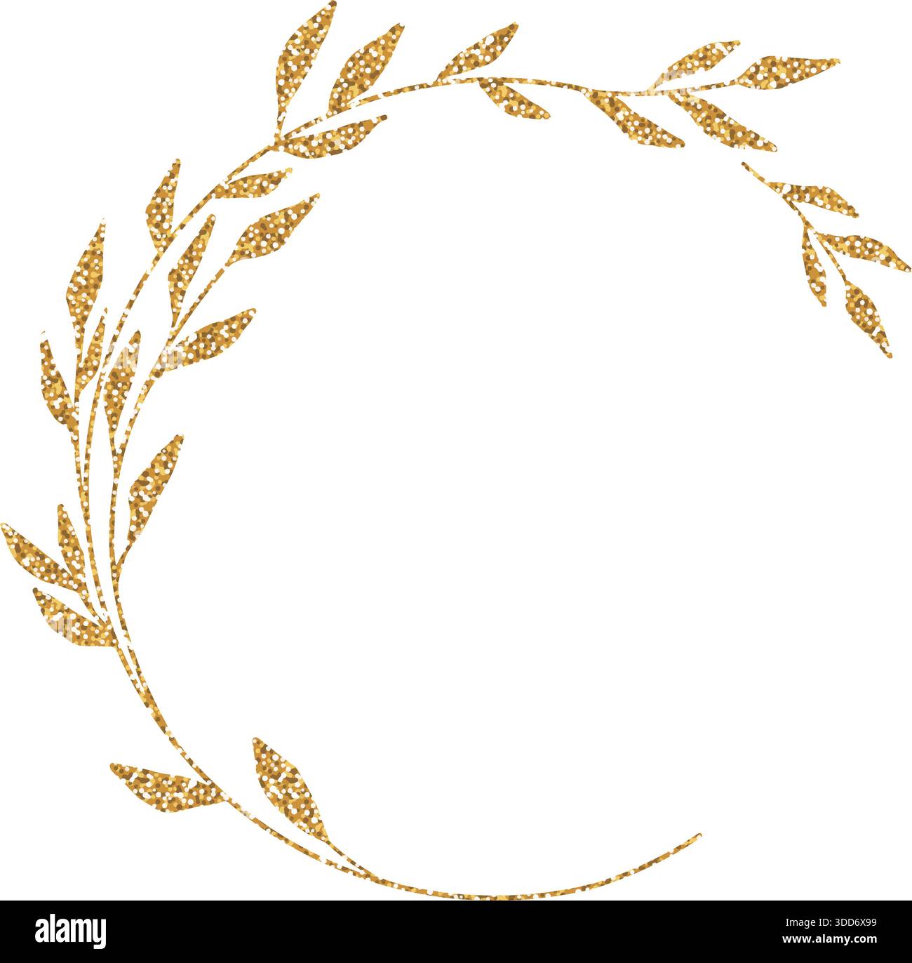 Gold glitter leaf frame. Sparkling. Stock Vector