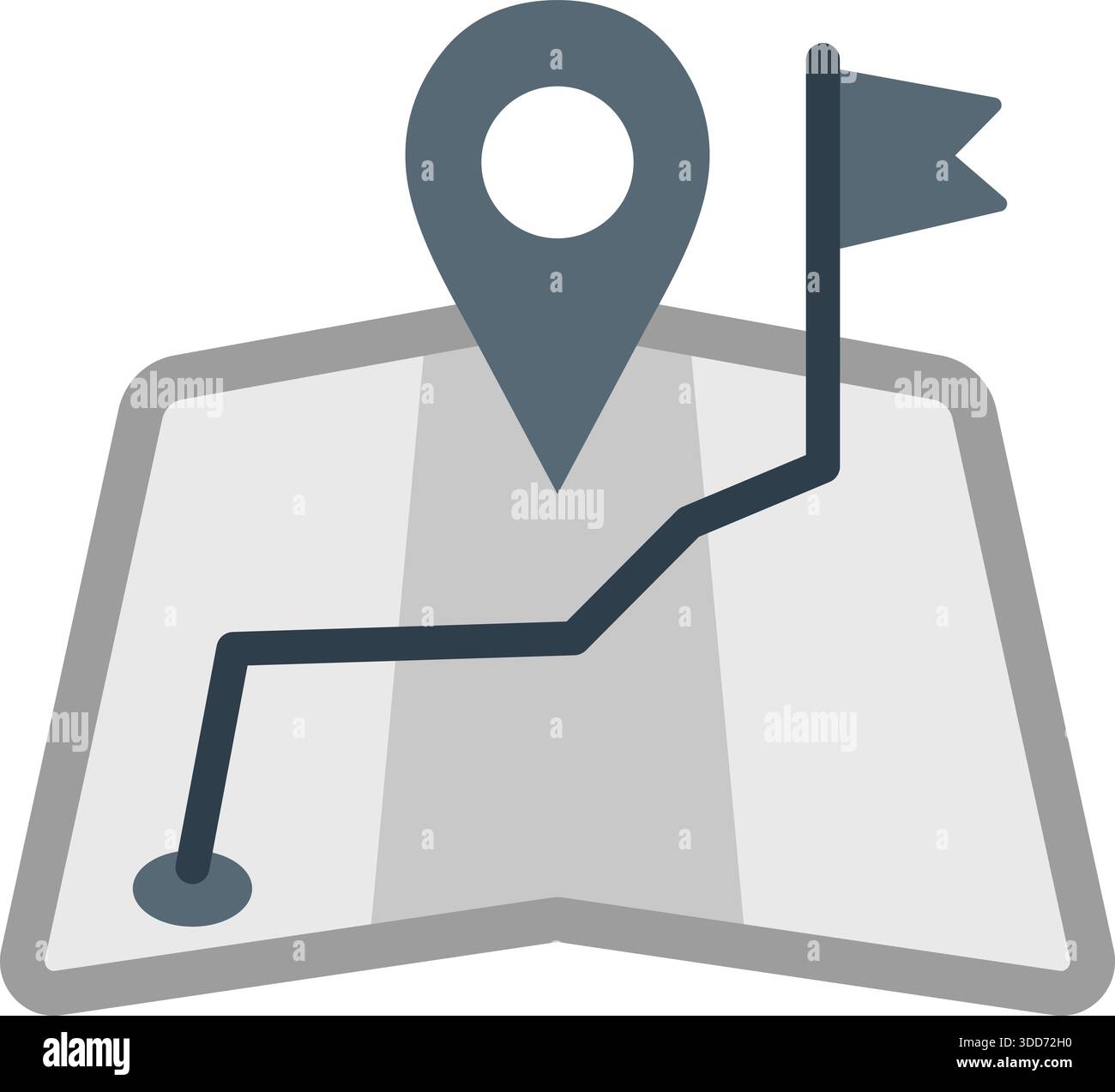 A folded map showing a marked route with a location pin and a finishing ...