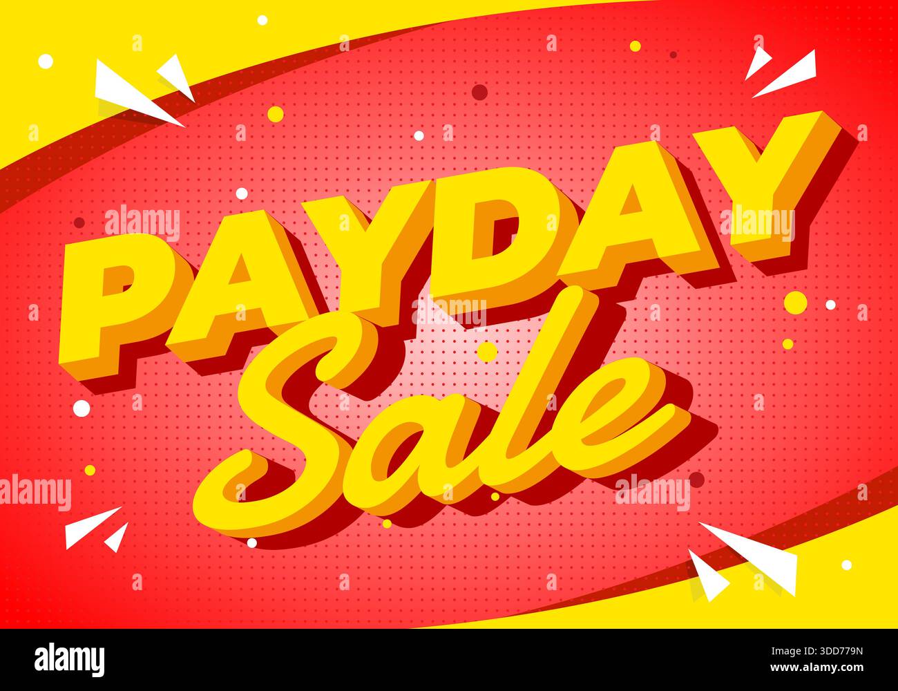 Bold yellow text Payday Sale on a red and yellow background with geometric shapes. - Stock Image