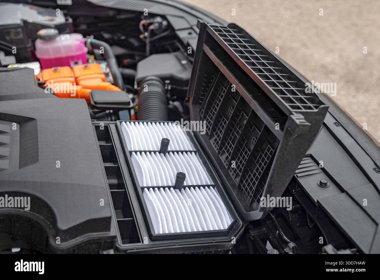 Car engine air filter replacement Stock Photo
