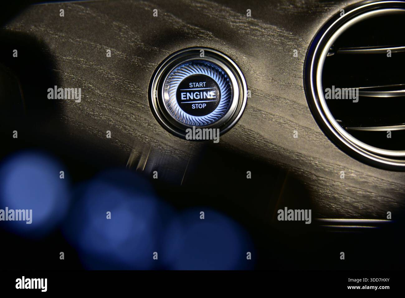 Start stop engine button on a modern car dashboard Stock Photo