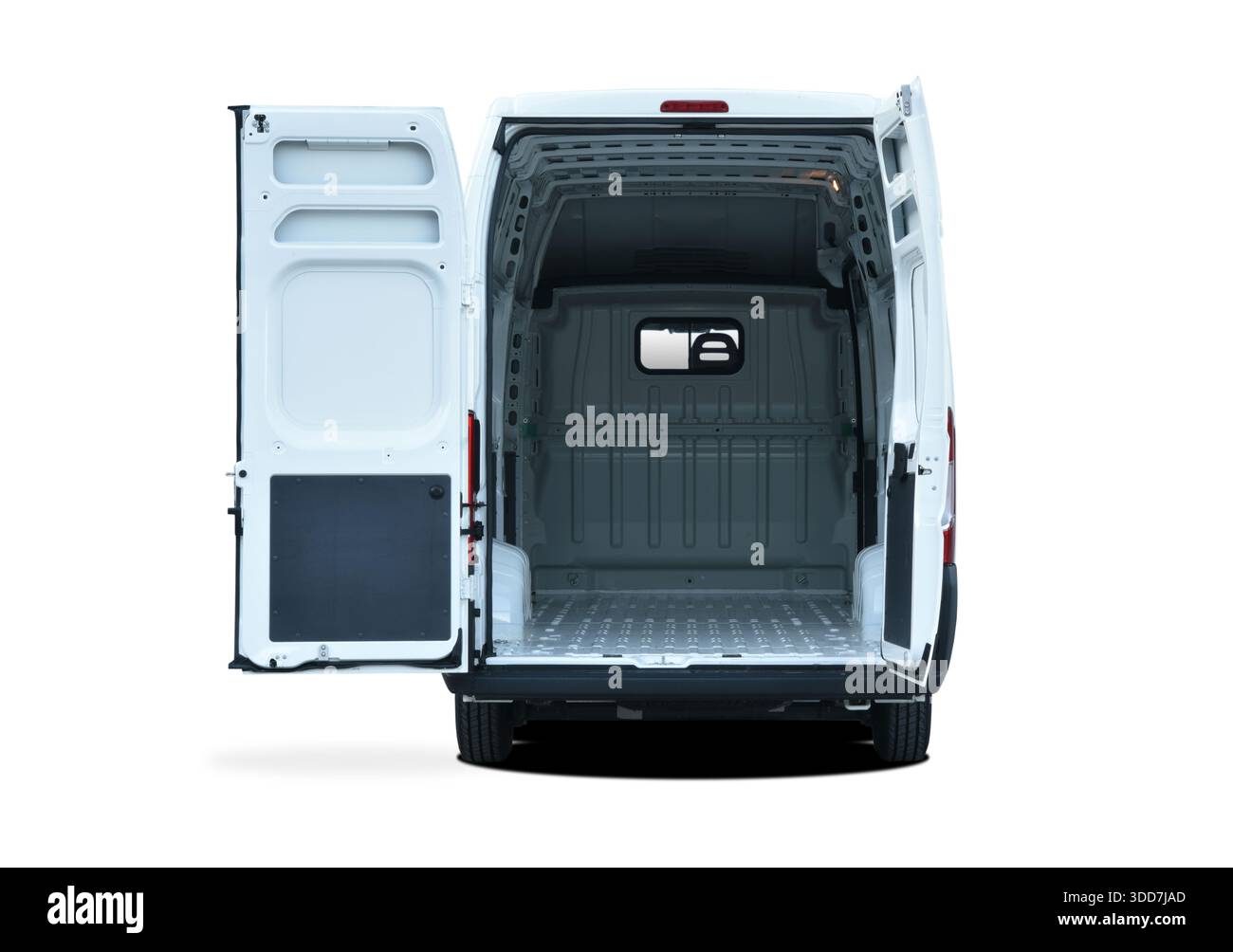 Delivery van with open rear and side doors. Stock Photo