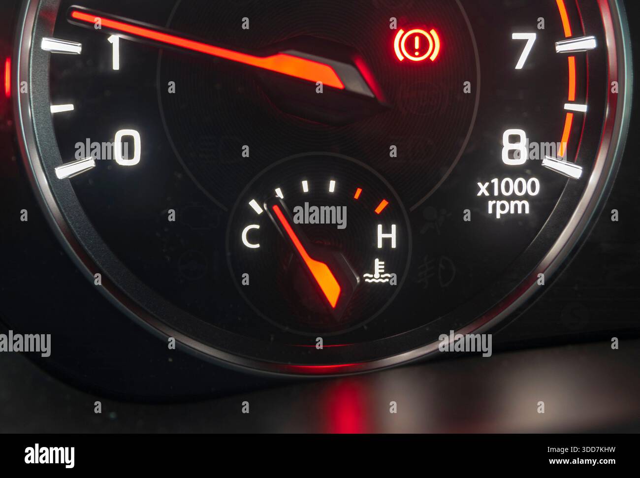 Digital Instrument for displaying car engine temperature Stock Photo