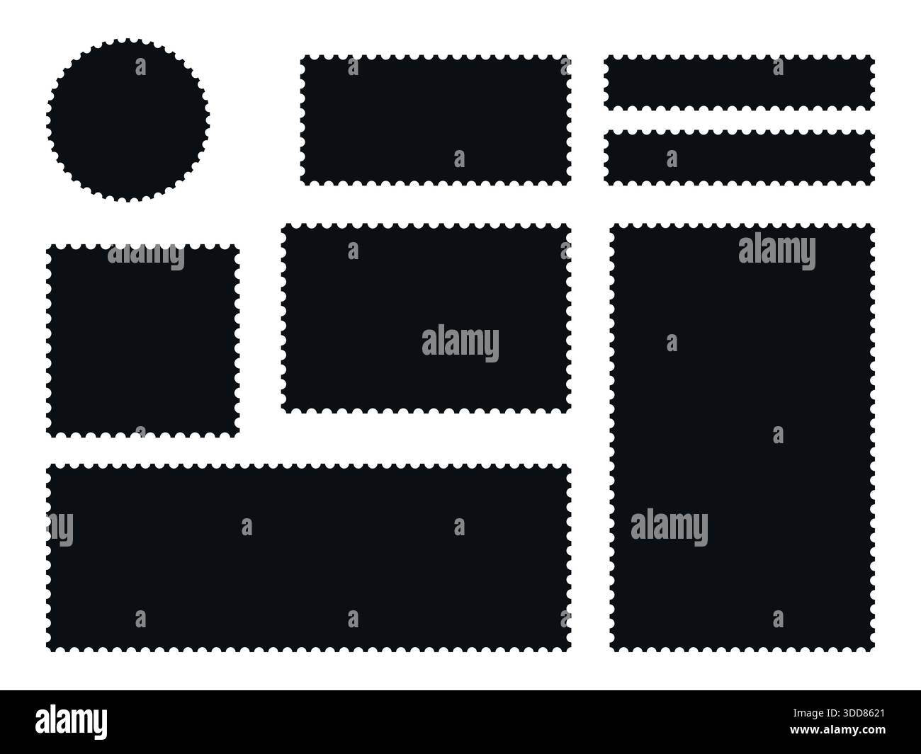 Stamp Edge Indesign Minimalist Black postage stamp frame set with zigzag edge or Different ...