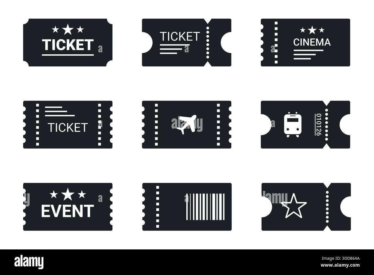 Ticket icon set for event or program access vector illustration Stock Vector