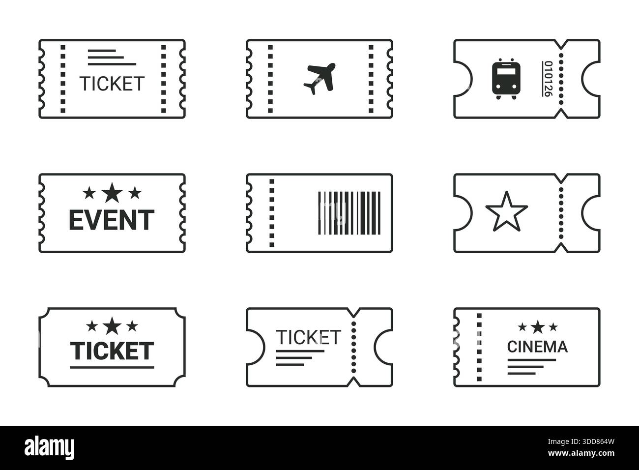 Ticket icon set for event or program access vector illustration Stock Vector