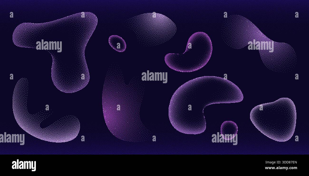 Abstract bitmap dotted gradient blob shapes with purple pixel pattern ...