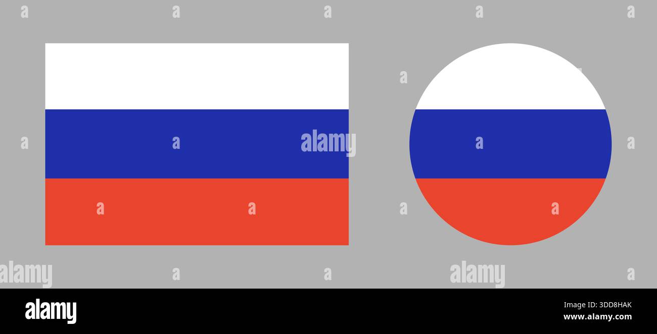 Russia flag in circle, rectangle shapes. National symbol of Russia ...