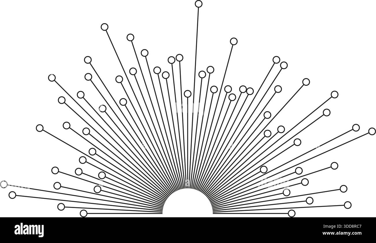 Semicircle big irregular rays with outline circle at end empty circular space center Stock Vector