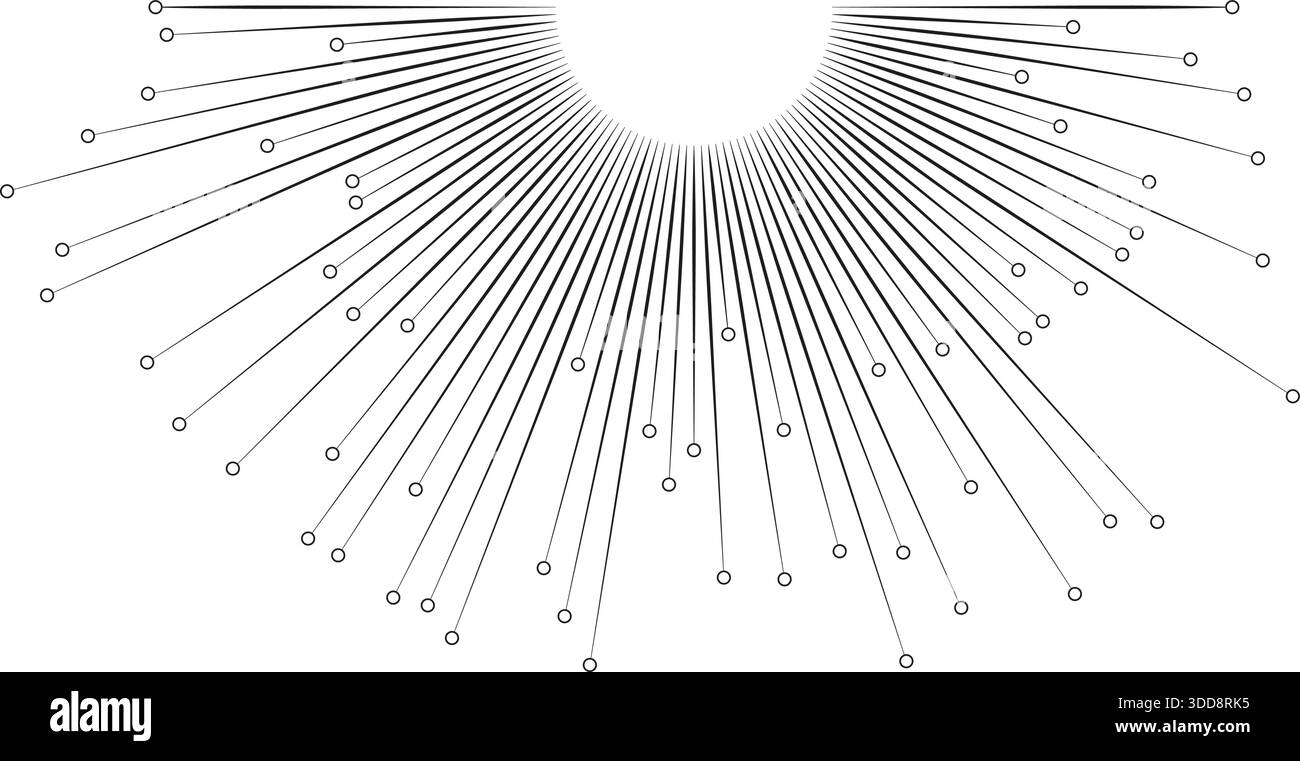 semicircular big rays with outline circle at end irregular like sun Stock Vector