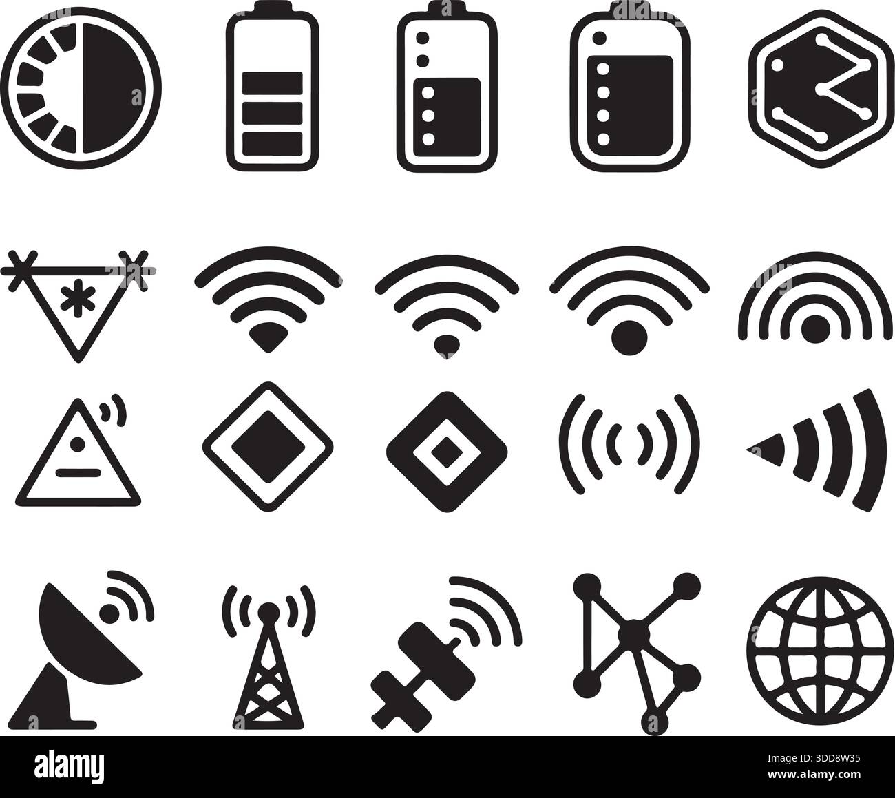 Silhouette Vector Network Battery Signal Tech Icons Pack Stock Vector ...