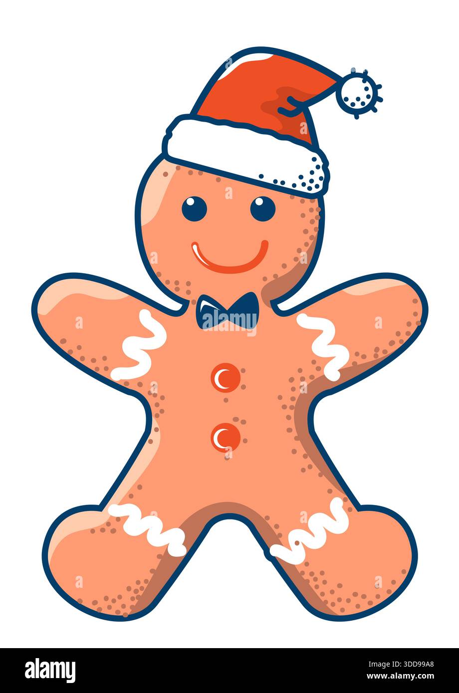 Gingerbread man cookie in Santa hat for Christmas holiday. Vector winter holiday illustration isolated on white for design Stock Vector