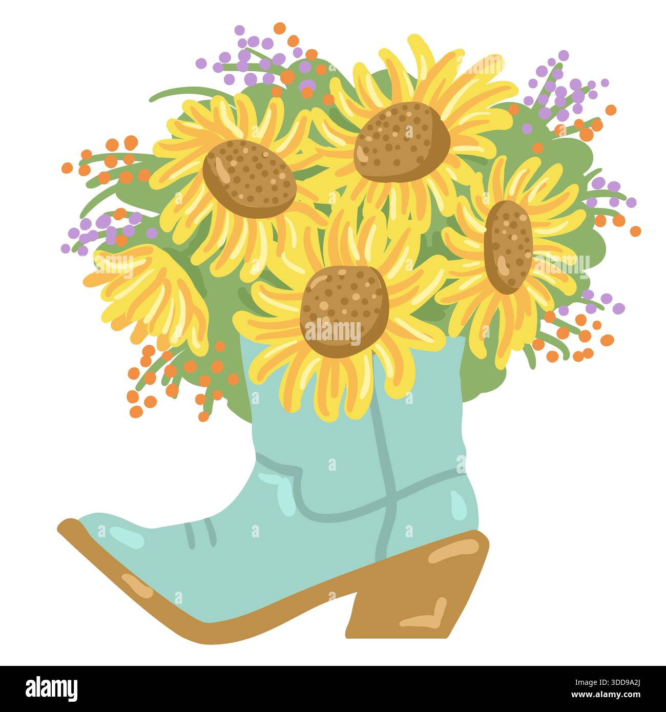 Cowboy boots with yellow sunflowers bouquet decoration. Country western  boots vector color illustration Country wedding decor Stock Vector Image \u0026  Art - Alamy, image size:1300x1390