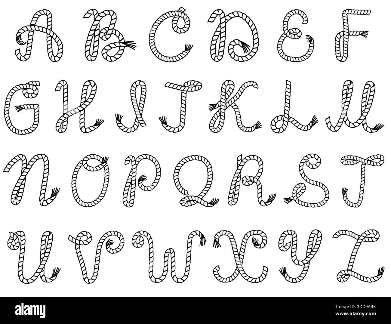Create Letter From Rope Rope alphabet. Vector illustration of Letters made from nautical rope ...
