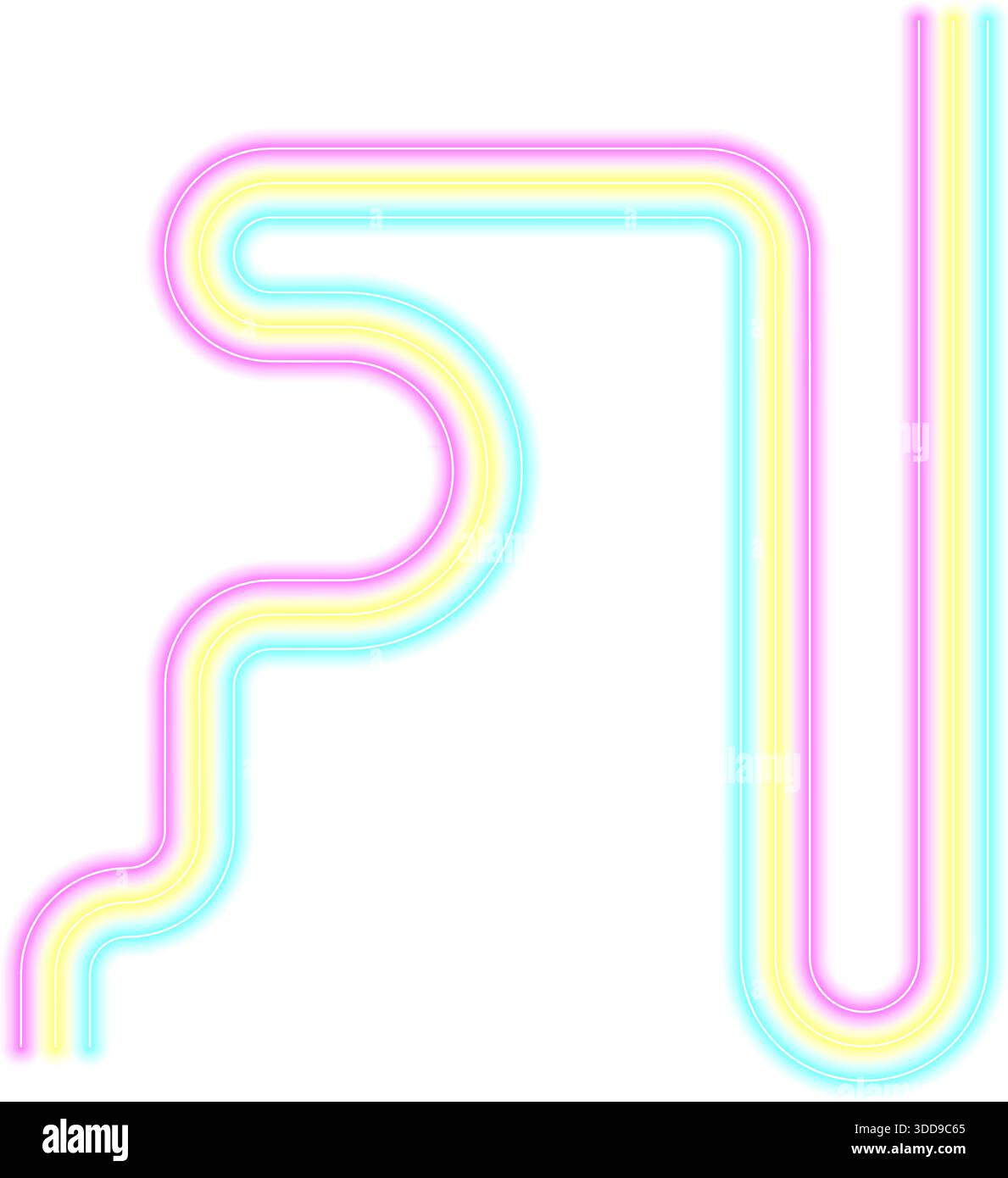Irregular rounded path expressed through continuous neon curves Stock Vector