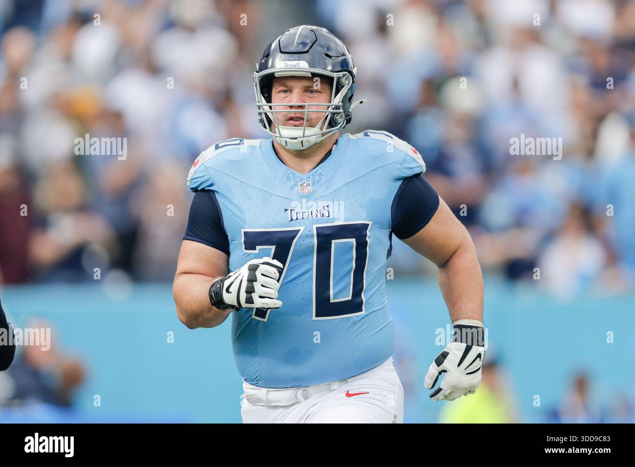 Tennessee Titans guard Kevin Zeitler (70) is introduced prior to an NFL ...