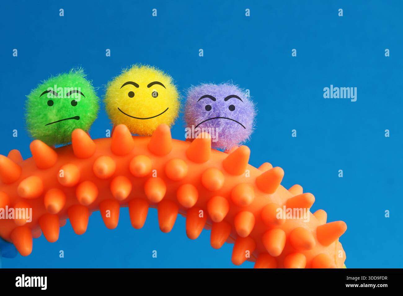 Group of plush spheres on a difficult path Stock Photo