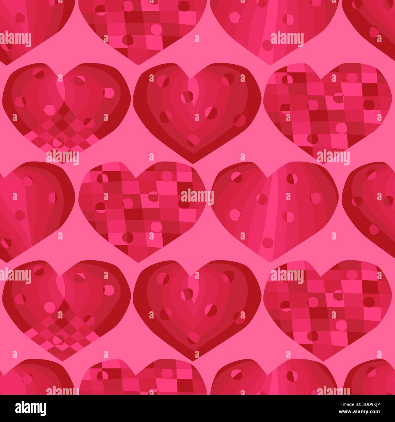 Seamless pattern with red hearts on a pink background Stock Vector