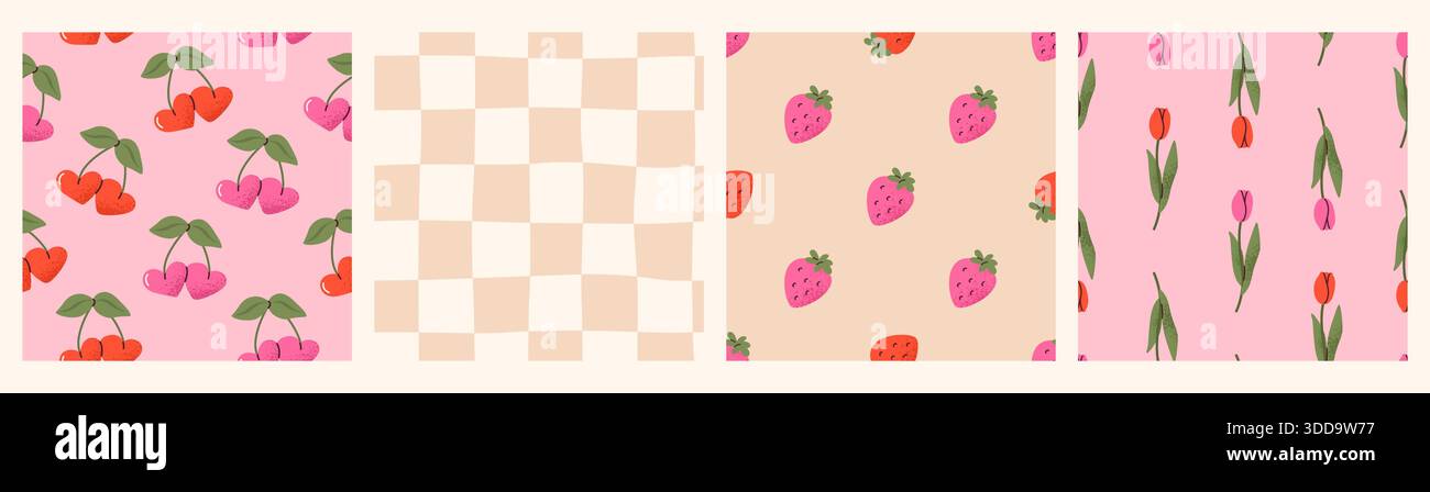 Grainy Seamless Pattern Set for Valentines Day. Stock Vector