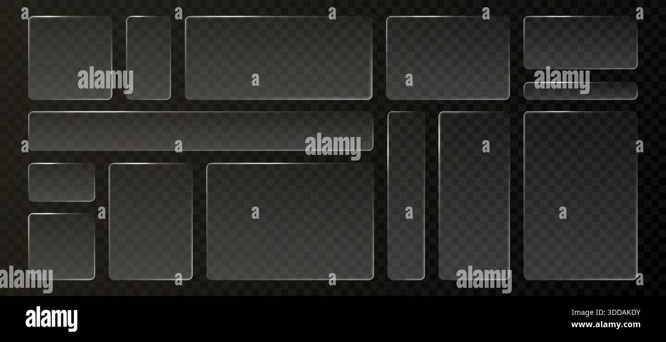 Glass liquid ui button set with transparent 3d effect - rectangle frame ...