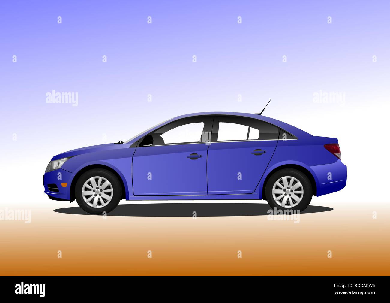 Blue modern sedan car parked on gradient background Stock Vector