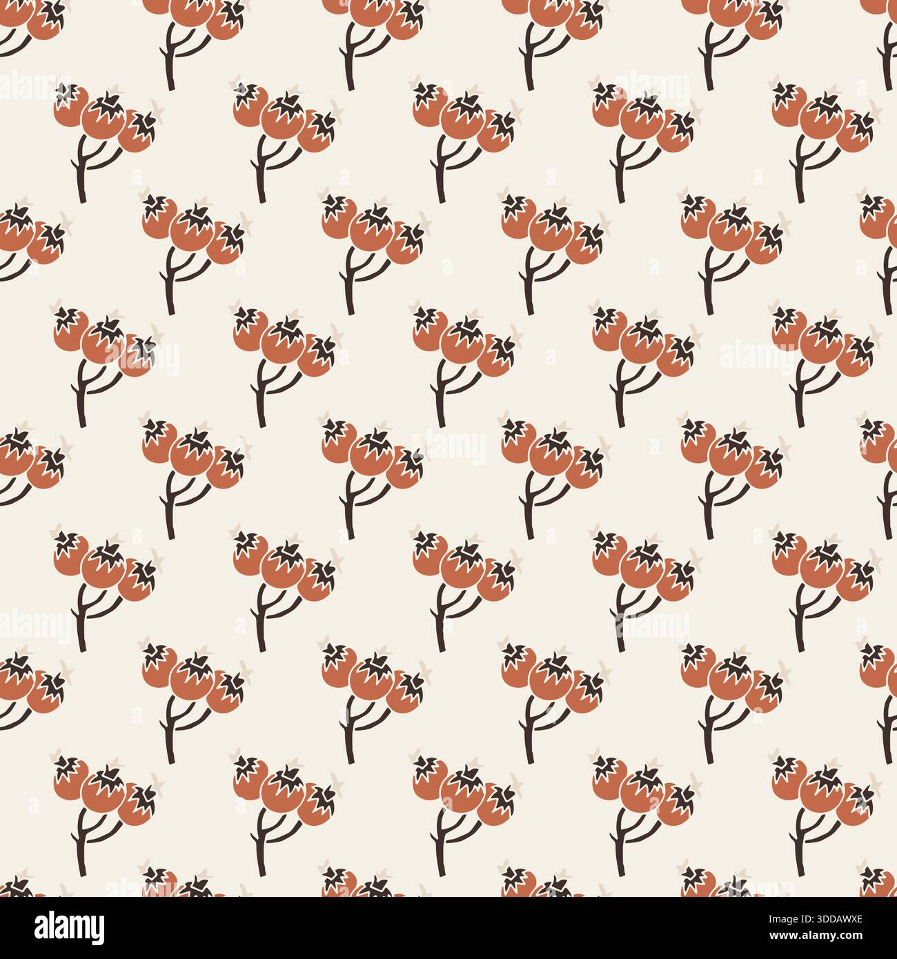 Retro Berry Sprig Cream Rust Stock Vector
