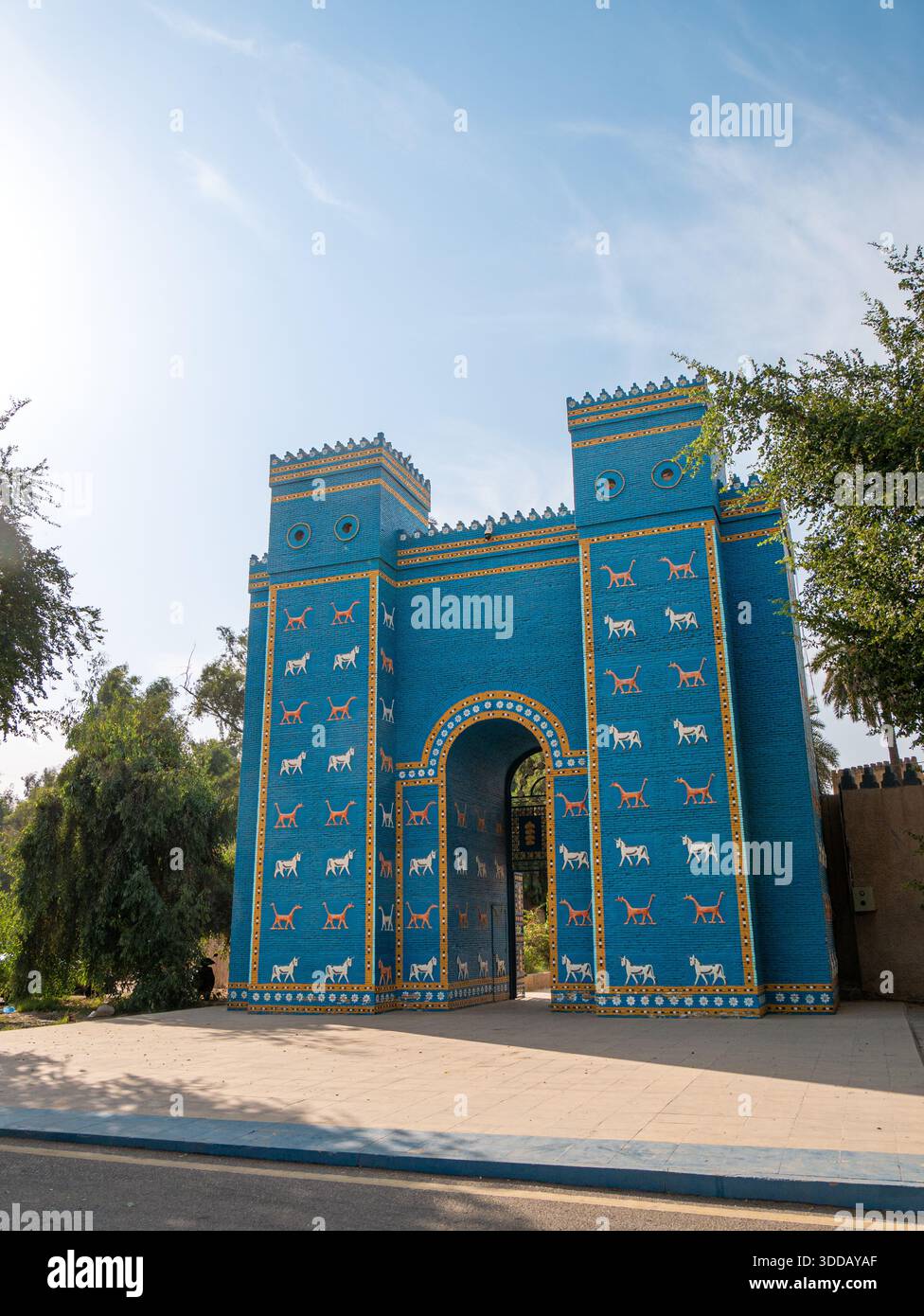 Ishtar Gate Replica, Ancient Babylon, in Iraq on a bright morning
