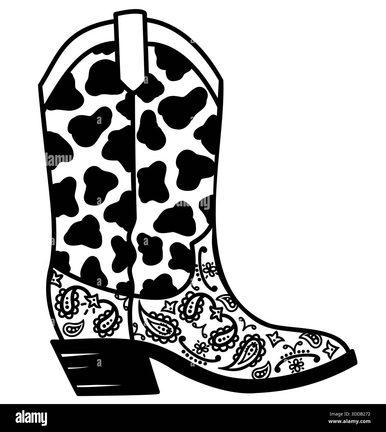 Cowboy boot with cow decoration vector illustration. Vector American cowboy  boot with bandanna decor black white graphic design isolated on white for  Stock Vector Image \u0026 Art - Alamy, image size:1240x1390