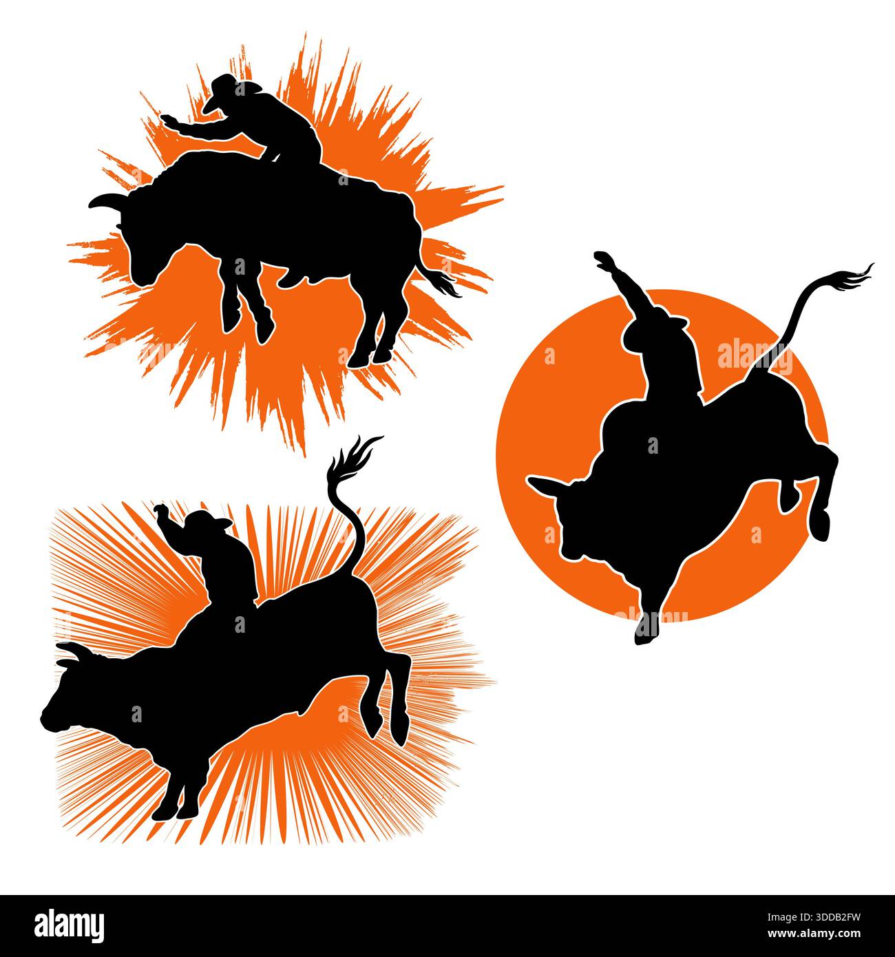 Rodeo bull set symbols vector illustration isolated on white. Cowboy ...