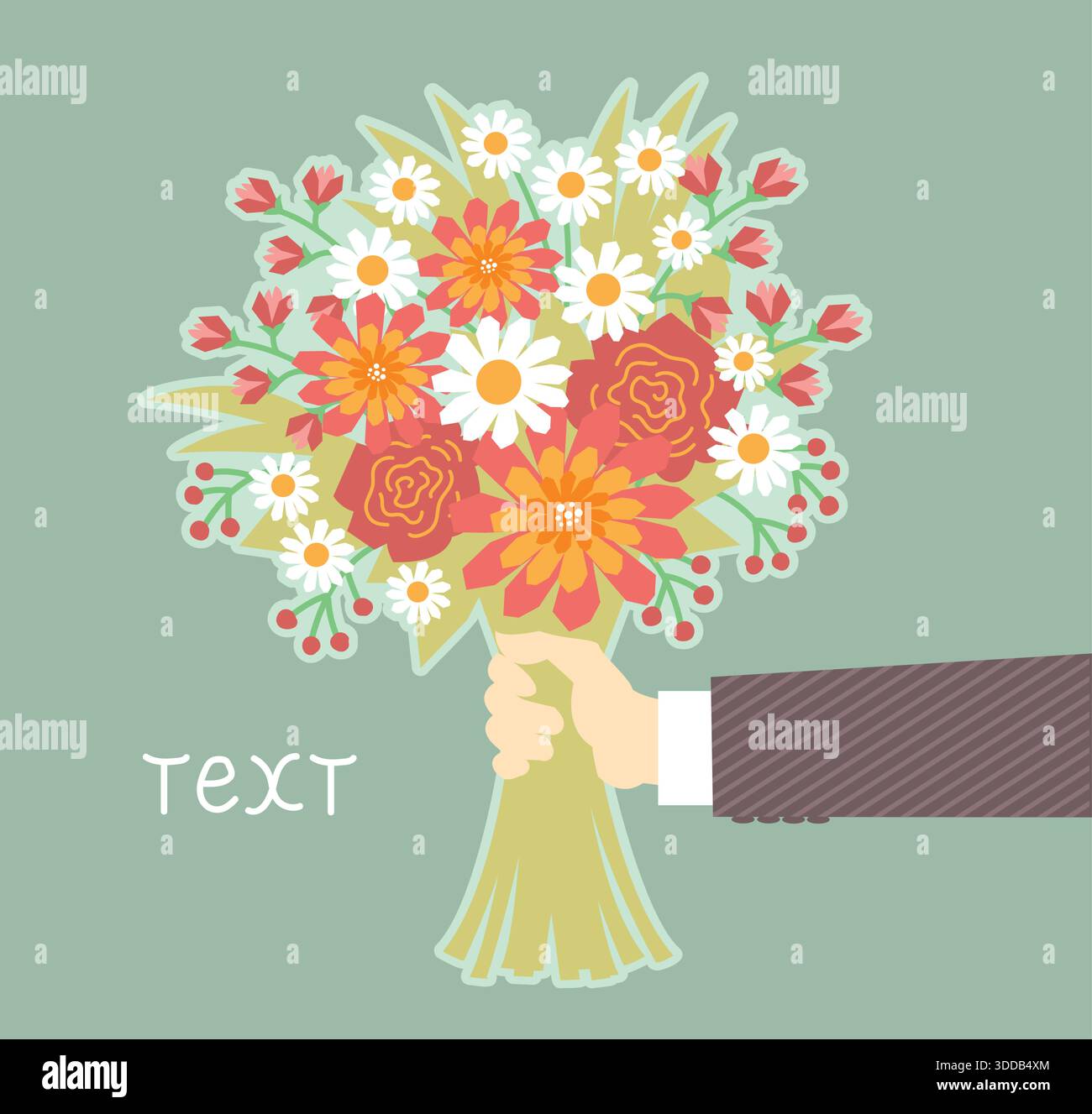 Vector flowers in man hand. Man holding bouquet of flowers card ...