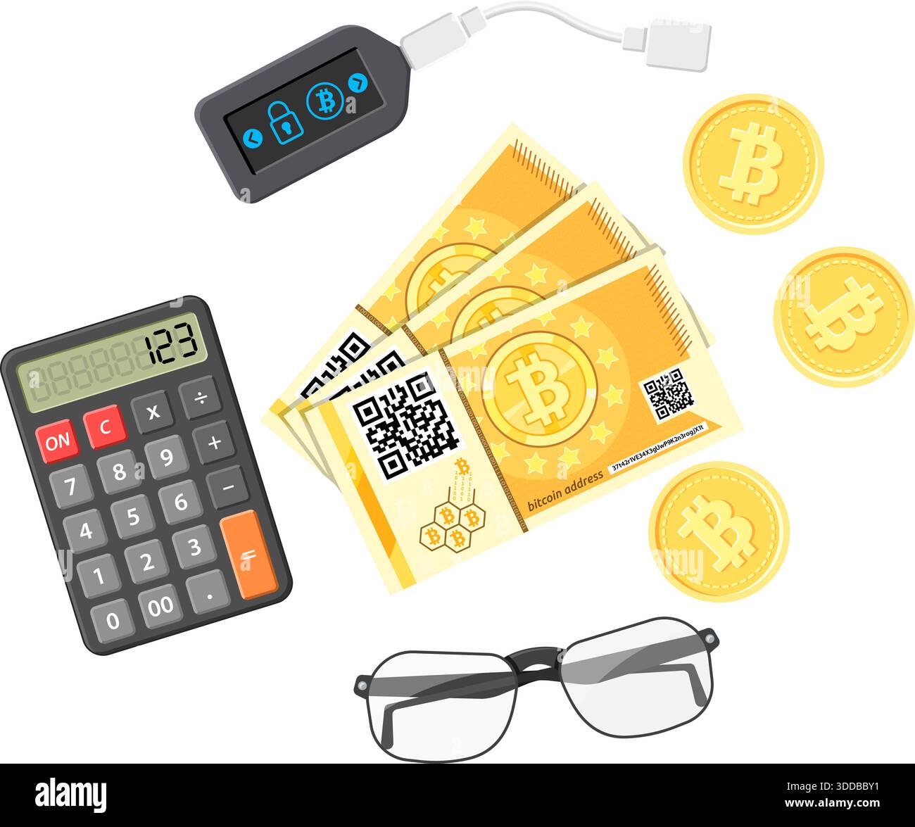 Crypto currency bitcoin technology concept. Hardware cryptocurrency wallet  connect to laptop for trading, buying, selling, mining bitcoins. Isolated f  Stock Vector Image & Art - Alamy