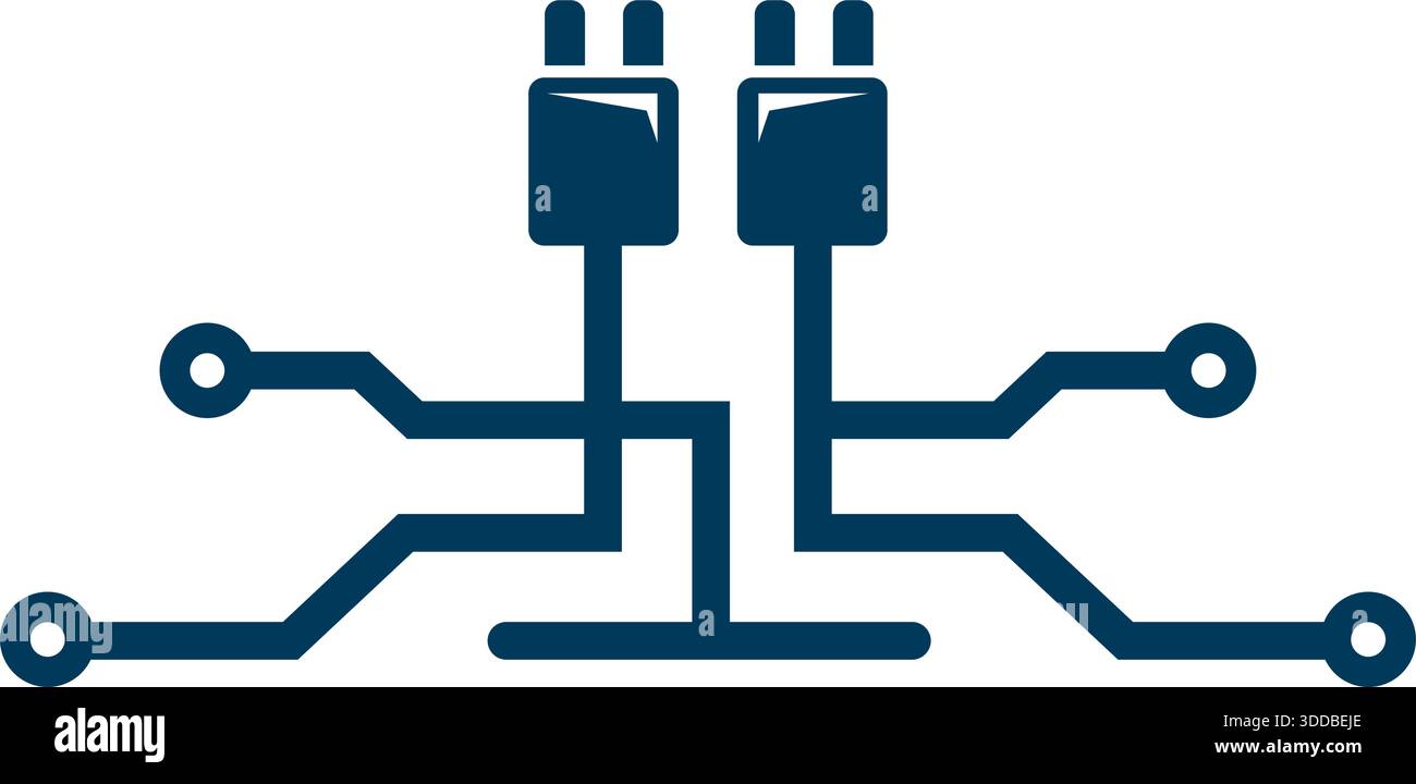 Circuit Plug Technology Connection Logo Design Digital Vector Template Icon Stock Vector