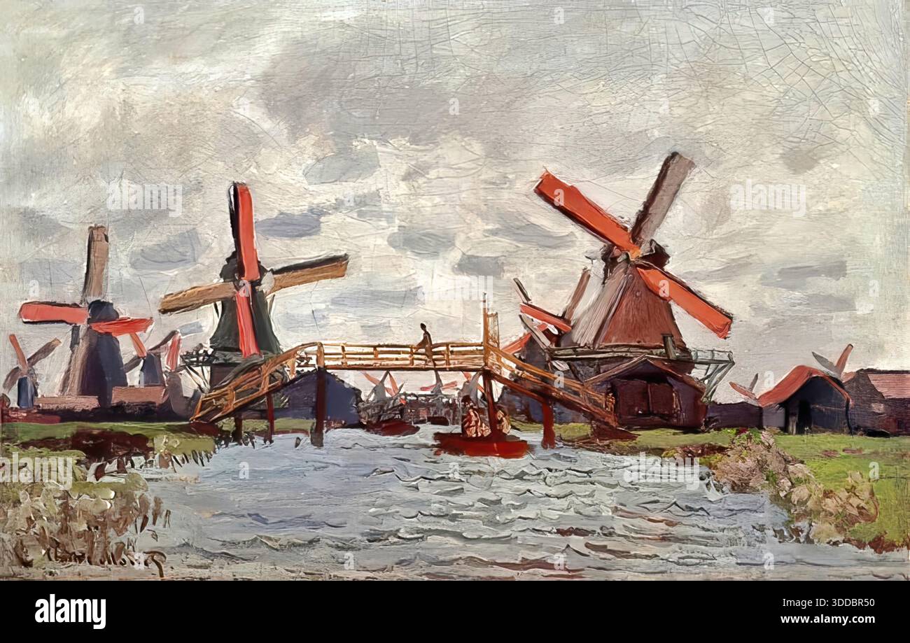 Windmills in Westzijderveld near Zaandam Claude Monet 1871 oil on ...