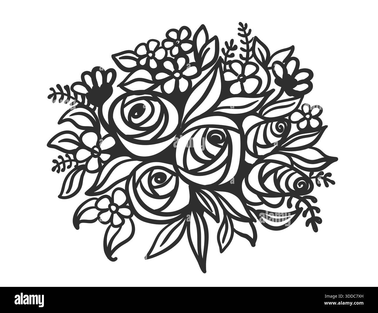 Hand drawing and sketch flowers. Black and white with line art ...