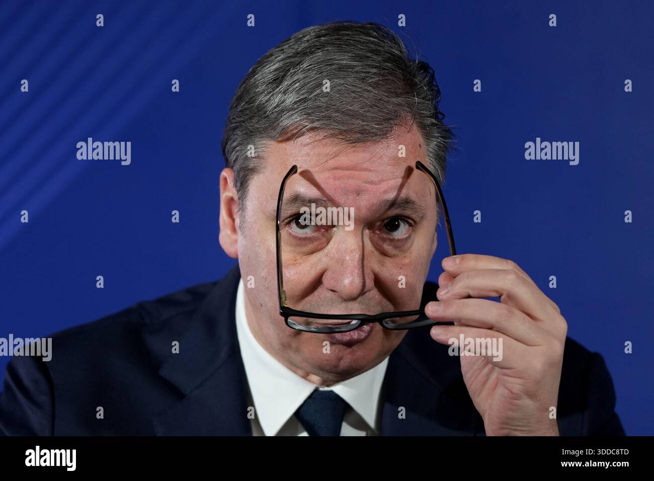 Serbian President Aleksandar Vucic speaks during a public address in ...