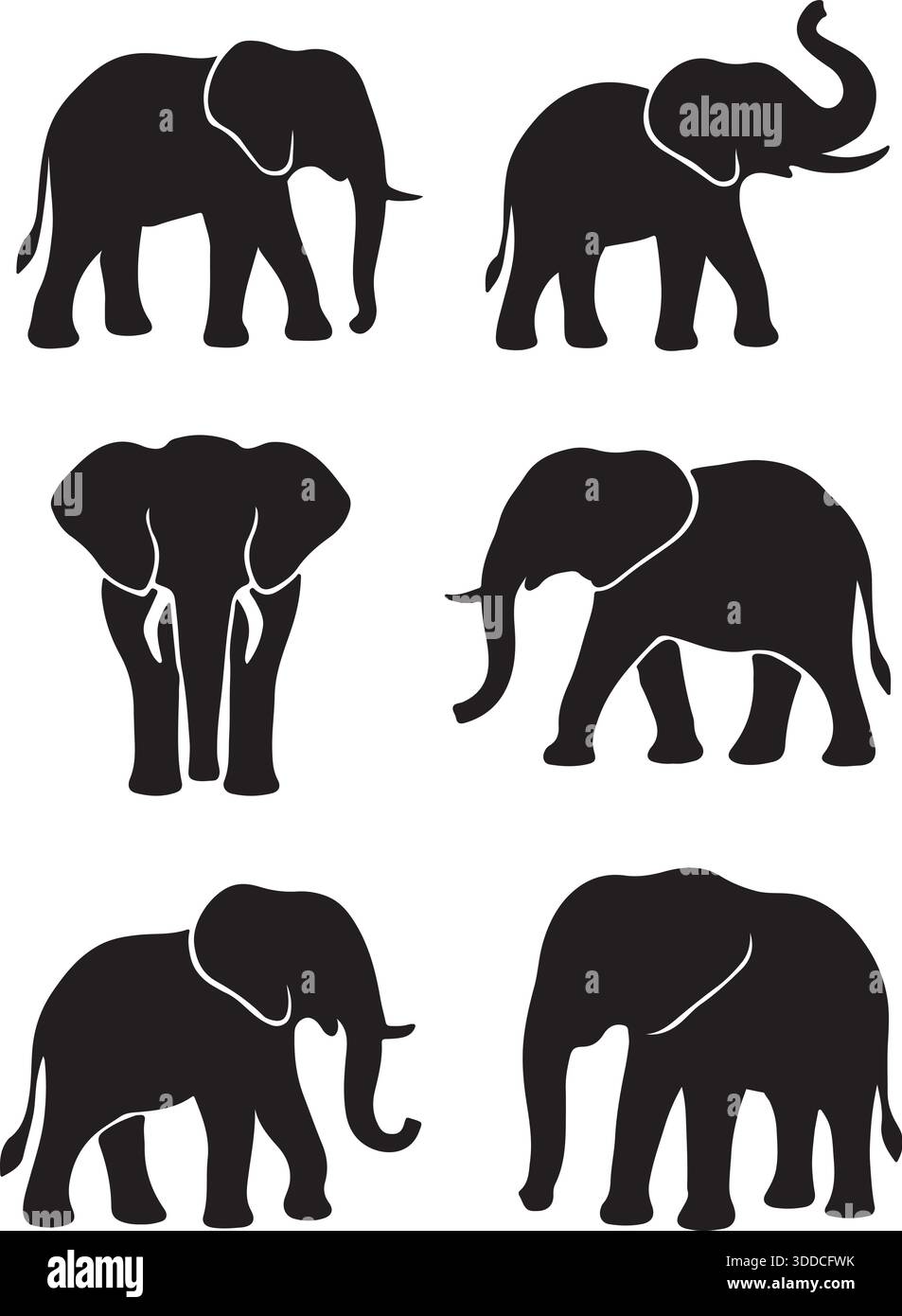 Elephant Silhouette Vector Illustration Set Stock Vector