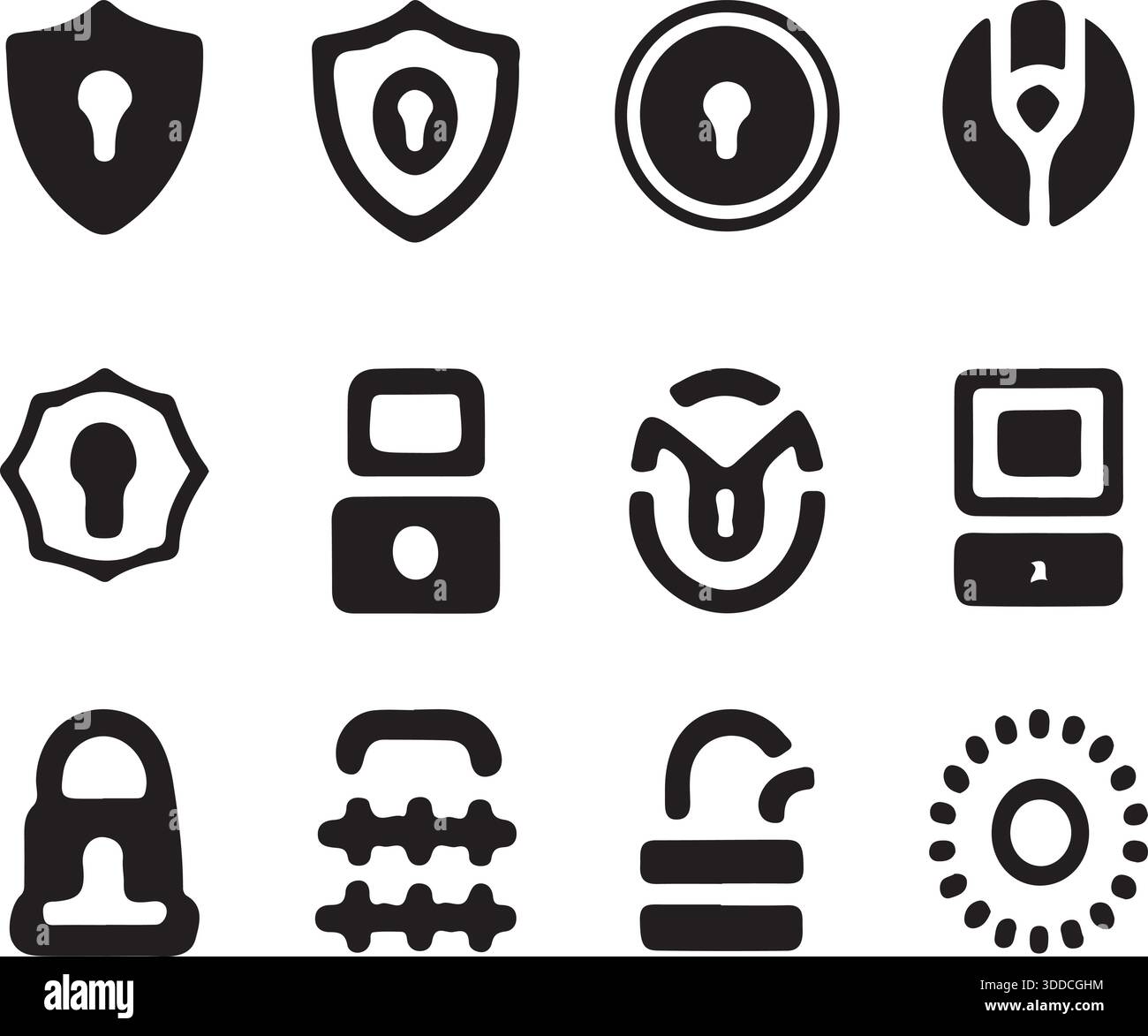 Title Security Lock and Shield Icon Set Silhouette Vector for Cyber Safety Design Apps Stock Vector