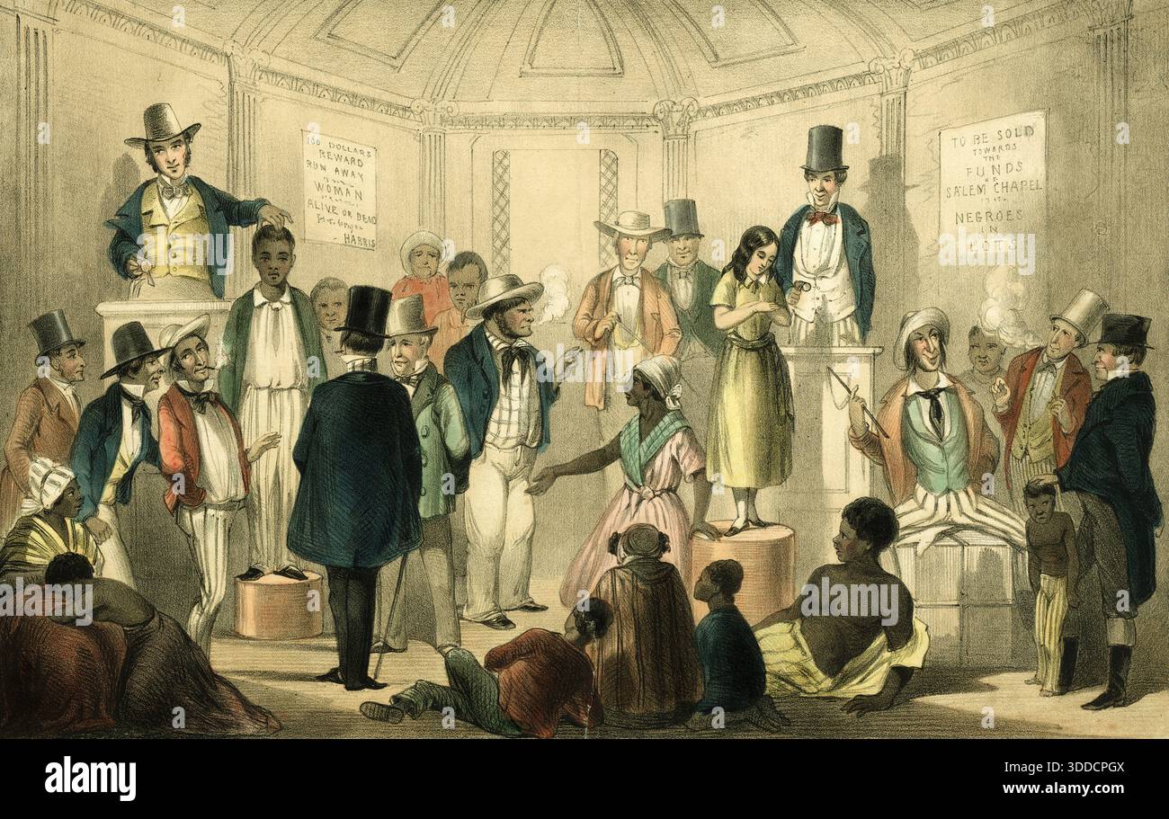 Slave Auction, Uncle Tom's Cabin, Lithograph, c. 1855 Stock Photo