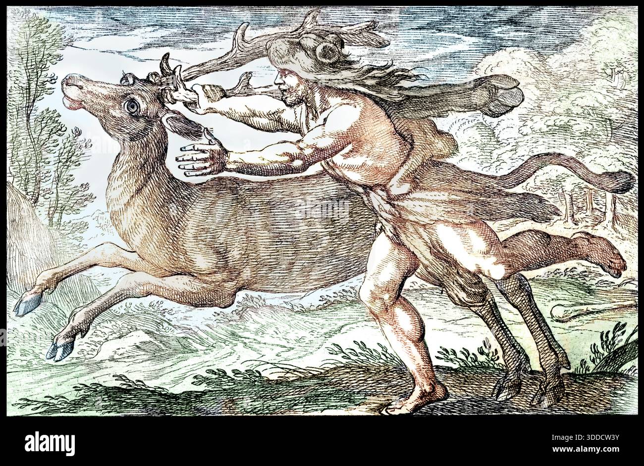 Labors of Hercules, Capture the Ceryneian Hind Stock Photo