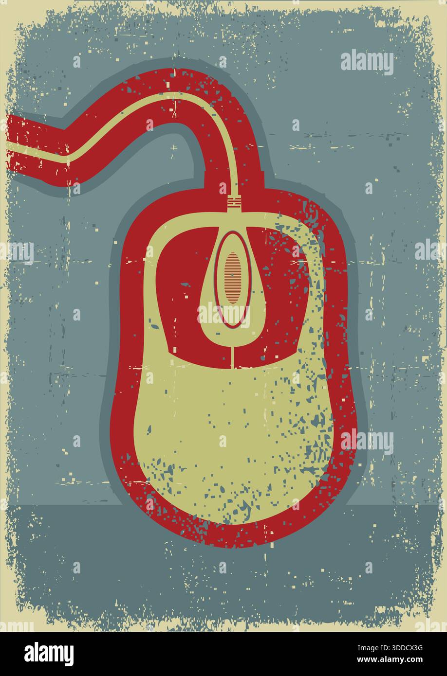 Computer mouse.Grunge symbol on old paper texture Stock Vector