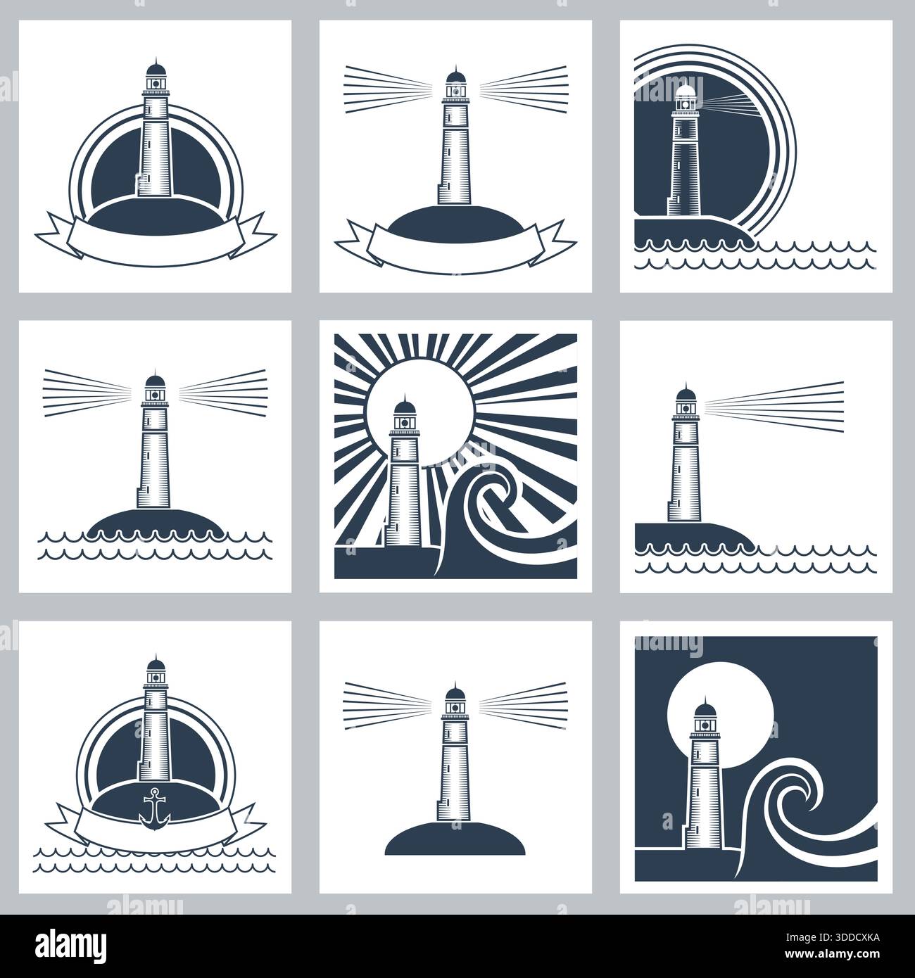 Lighthouse vintage poster vector illustration. Abstract ocean ighhouse ...